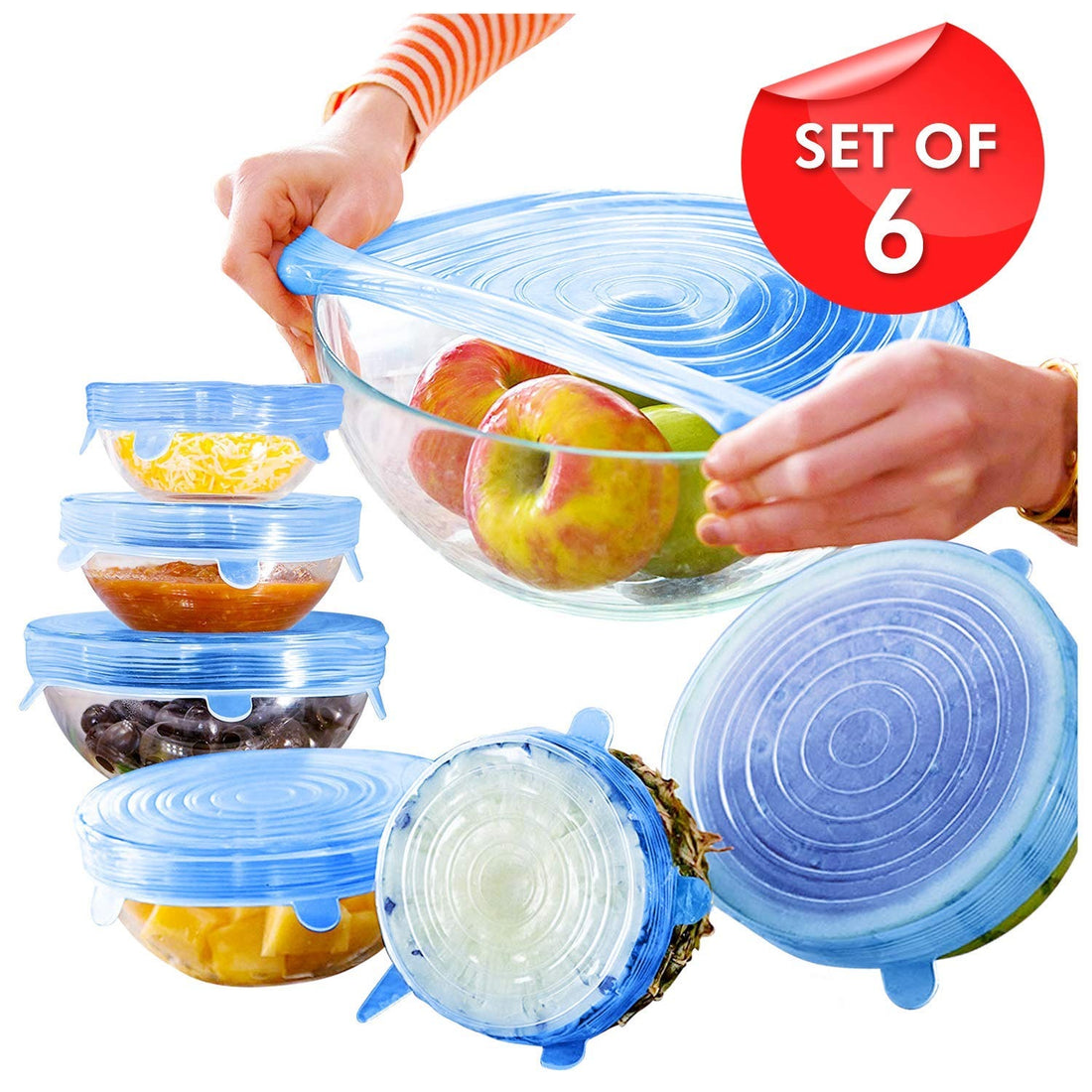 Silicone Stretch‑Lids and Reusable Bowl‑Covers (Pack of 6)